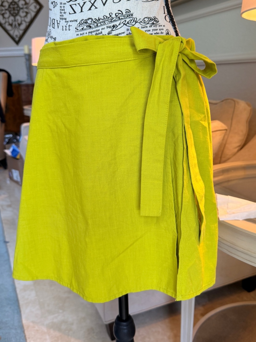 NWT | Sz M | A New Day Lime Green Linen-Blend Tie-Waist Mini Wrap Skirt
